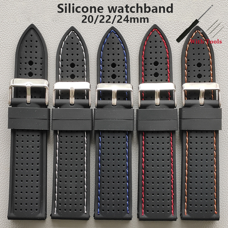 Breathable Silicone Watch Strap Universal Waterproof Wristband Men Women Watchband for Seiko 20mm 22mm 24mm Bracelet