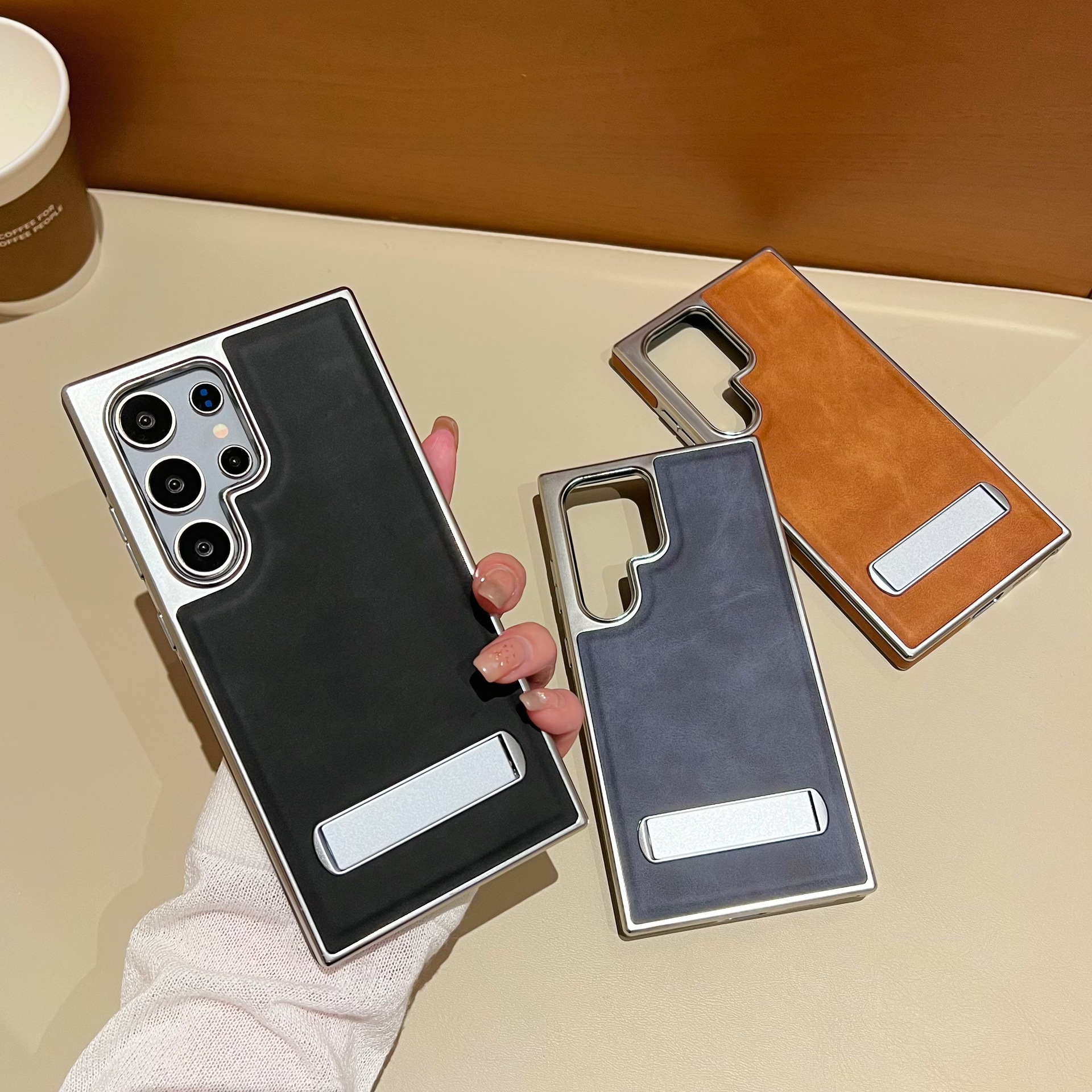 HODON Luxury Electroplating Kickstand Case for Samsung Galaxy S25 S24 S23 S22 S21 Ultra S23 FE S24 Plus Cases Fold Bracket Holder Hard Protection Cover