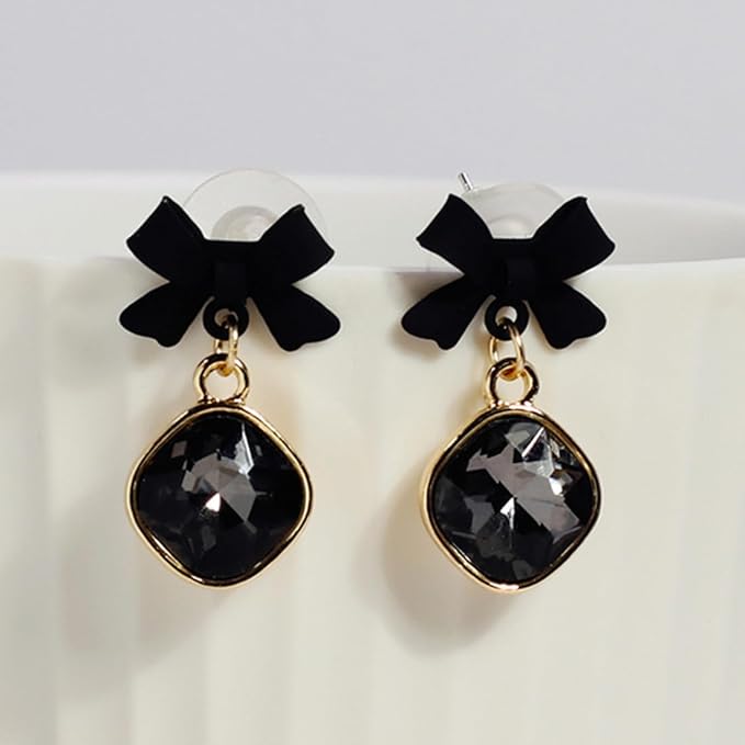 Romantic Black Bowknot Black Drop Earrings For Women Girls Light Luxury Bowknot Earrings 1 pair