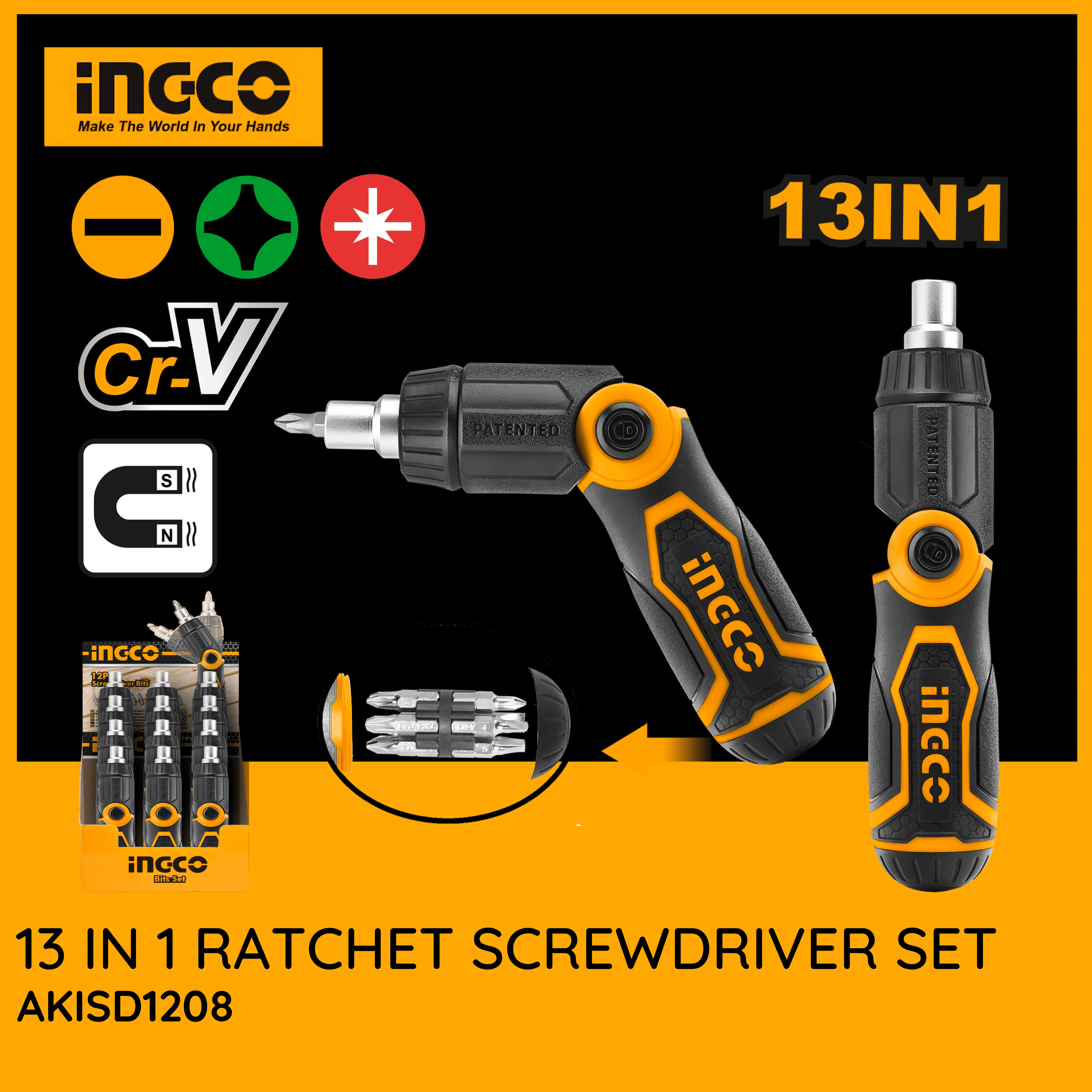 Ingco Brand New 13 in 1 Rachet Screwdriver Set AKISD1208