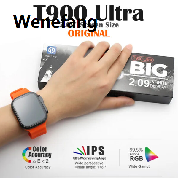 Wenefang 2025 New Smart Watch T900 Ultra 2.02Inch HD Screen Men Women Luxury Bluetooth Call Waterproof Wireless Charging Sports Watch