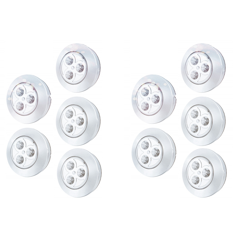 JINMY 10 Pack LED Battery-Powered Wireless Night Tap Lamp Stick-on Push Safe Lights for Hallway Closets Cabinets, Silver