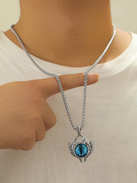 Devil's blue Eye street Hip Hop Stainless Steel Pendant Necklace Silver Plated Stainless Steel Long Chain Necklace