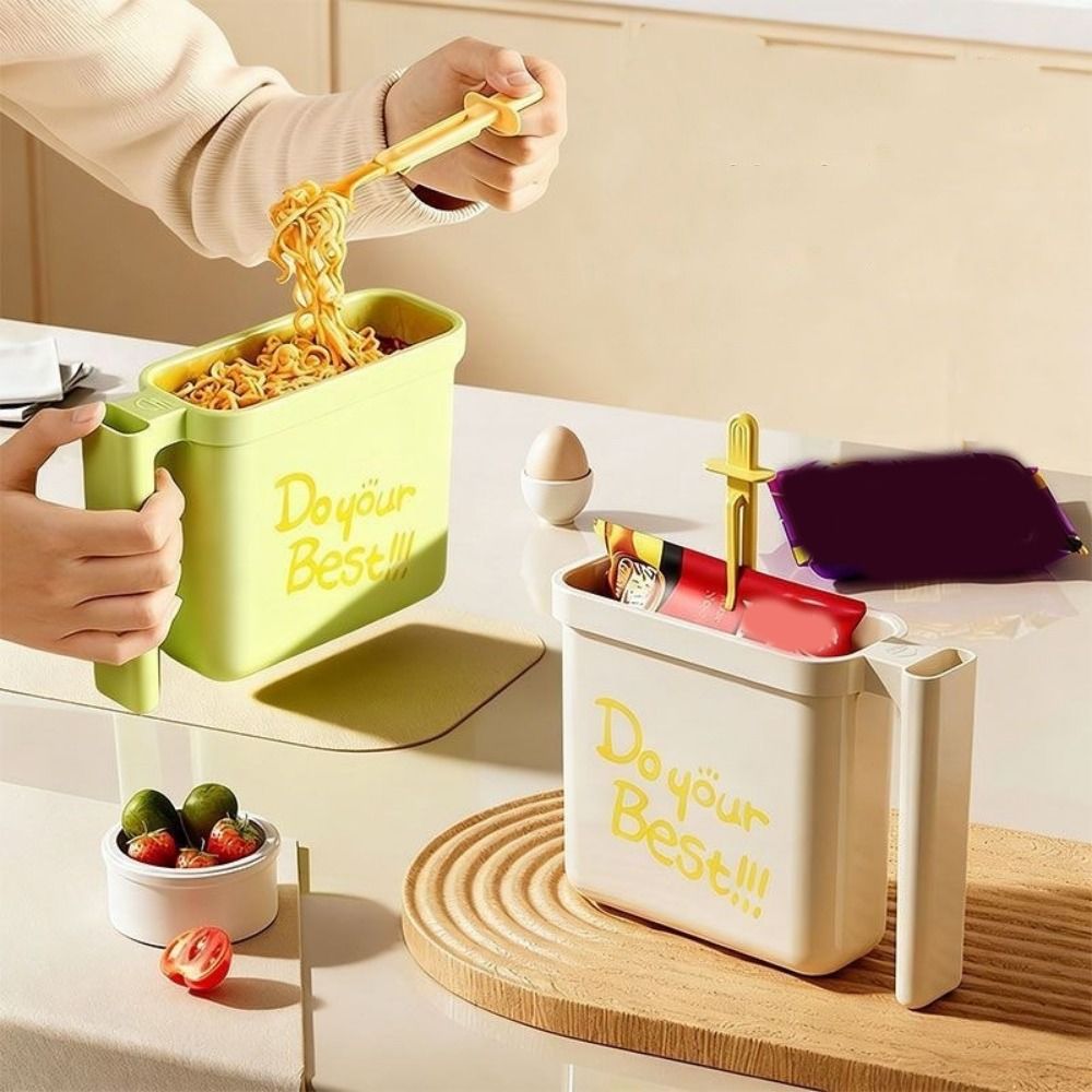2 Pieces Practical Food Grade Bagged Noodle Bowl Heat-Resistant No Wash Instant Noodle Bowl with Fork Large Capacity Instant Noodle Container Students
