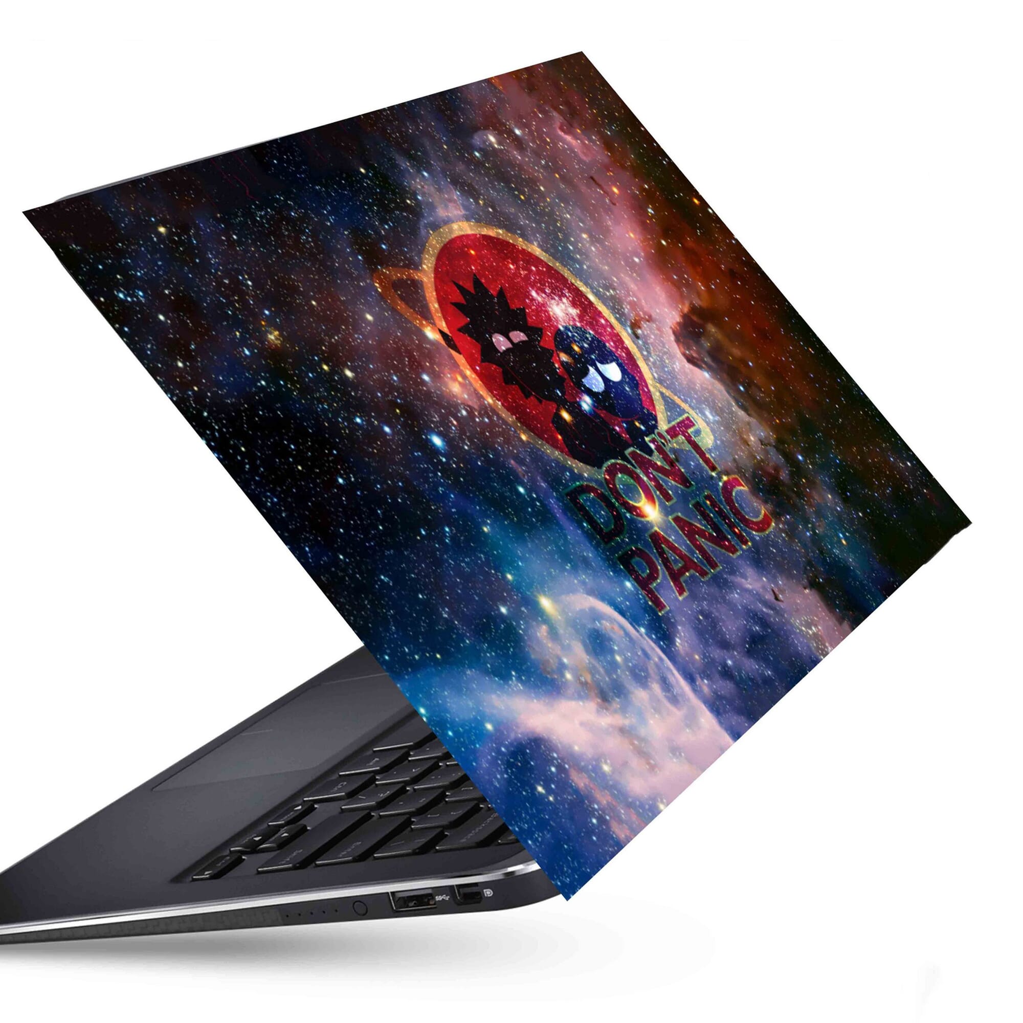 Laptop Skins And Wraps For All Models Rick & Morty | Don't Panic nebula graphic wallpaper Rick and Morty