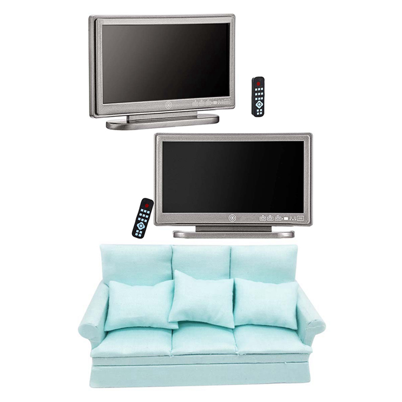 FORIDE 2 Set Decoration Accessories: 1 Set Furniture Sofa with Pillow Set & 1 Set TV Television with Remote Control