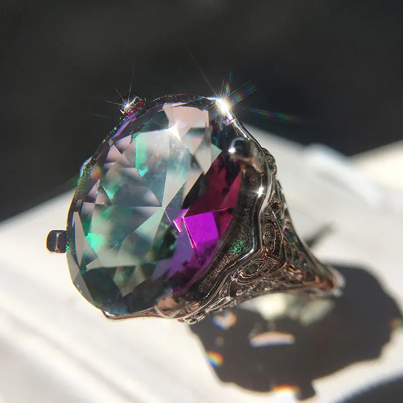 Sale】New Colorful Round Zircon Ring Elegant Retro Ring Ring Women