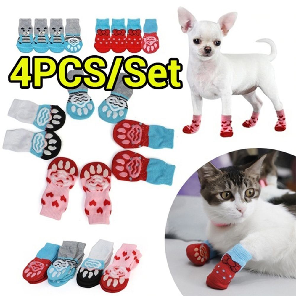 4Pcs/set New Cats Shoe Pet Supplies Dog Shoes Knitted Socks Anti-Slip Puppy Boots