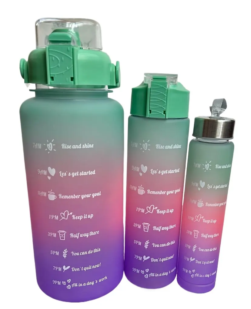 3 In 1 Water Bottle With Motivational Quotes-Green color