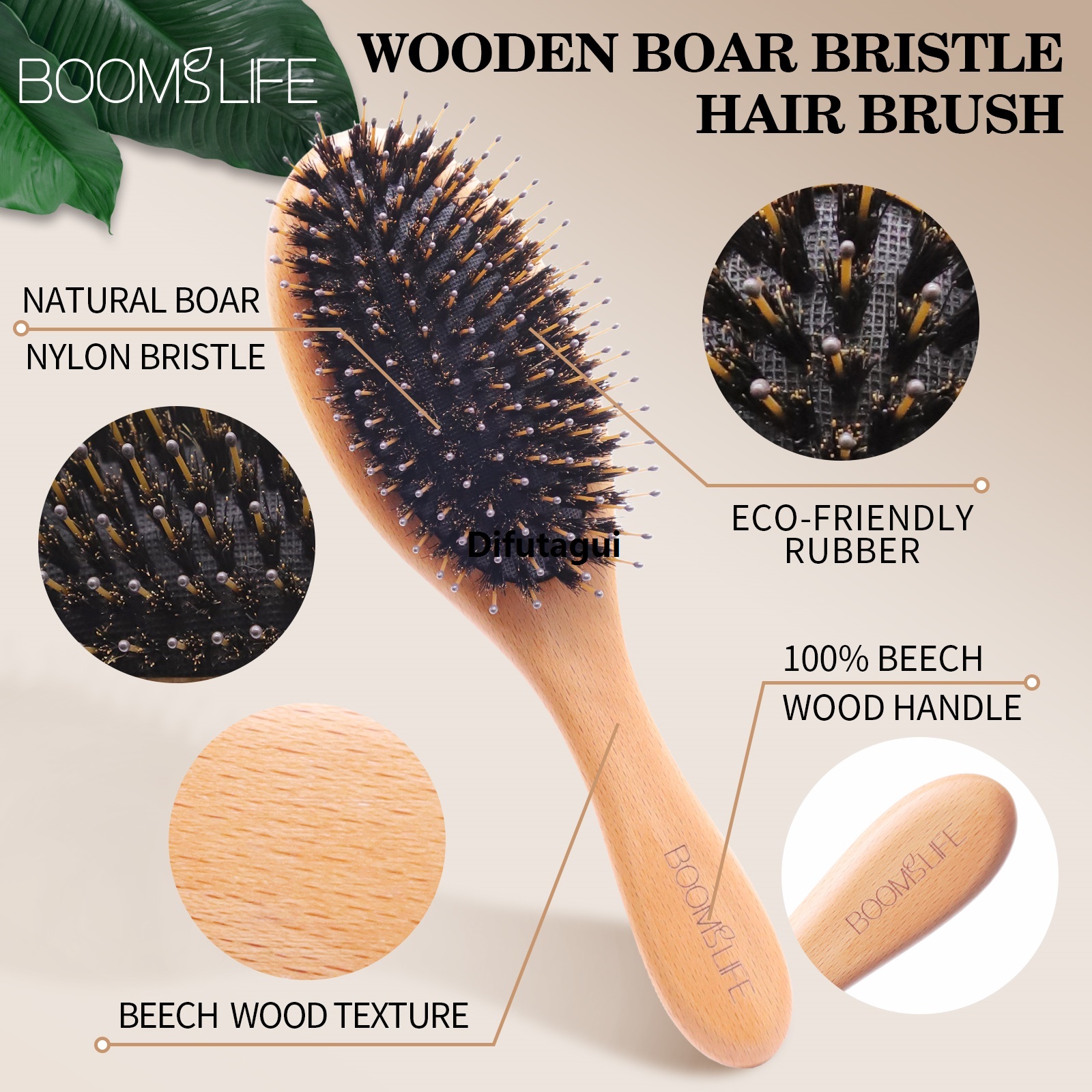 Difutagui Tool for long hair, thick hair, soft boar lady with wooden comb brush hair is suitable High Quality for skull scalp massage combing tangled hairbrush, suitable for curly hair care