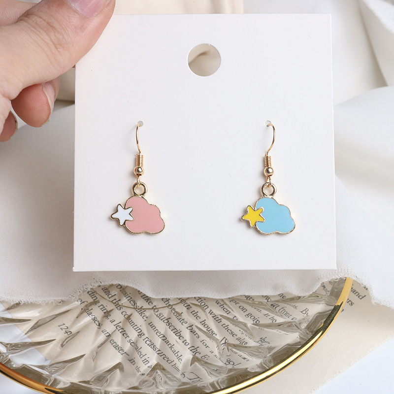 【New Arrivals】Blue Sky Clouds Color Contrast Earrings Personality Temperament Girly Heart Ins Didi Bouncing Creative Earrings for Women