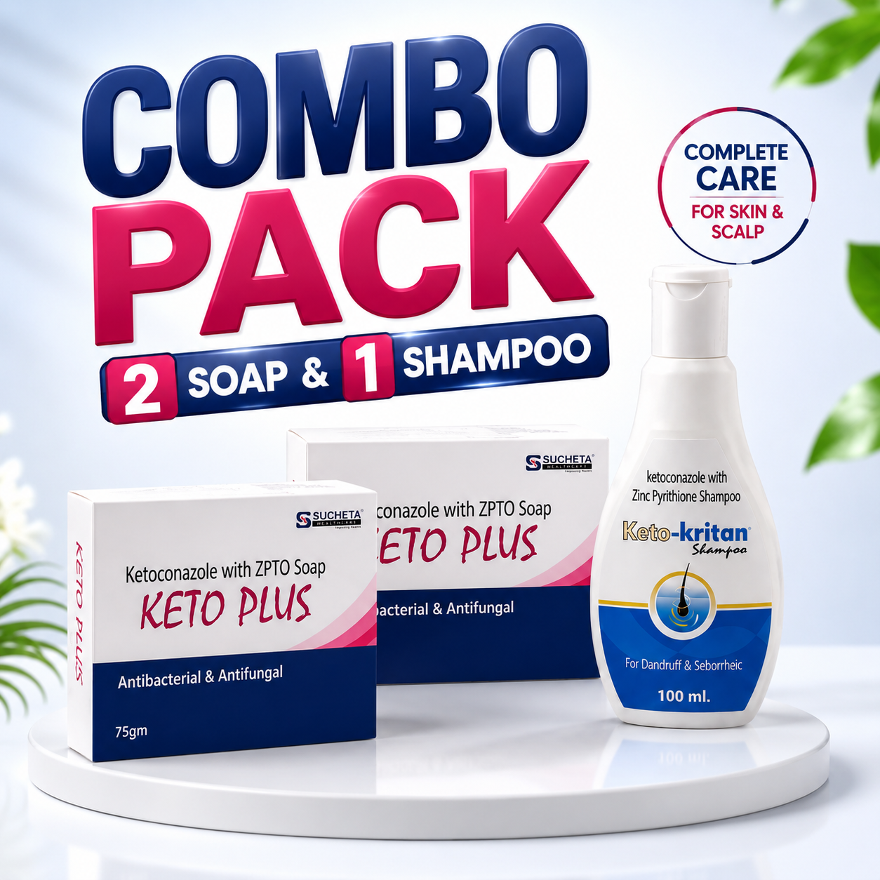Ketoconazole Shampoo & Soap | Keto+COMBO offer | 2% Ketoconazole & 1% Zinc Pyrithione Shampoo | Anti Dandruff SOAP And SHAMPOO | (75gm & 100ml)