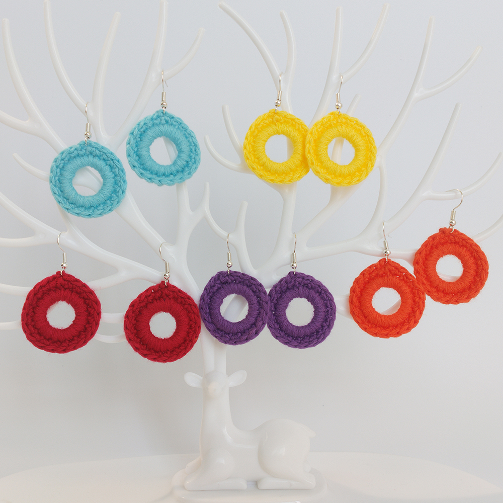 【Happy LifeStore】5 Pair Vitality Yellow Orange Blue Red Purple Round Drop Dangle Earring For Crochet Earrings Party Beach