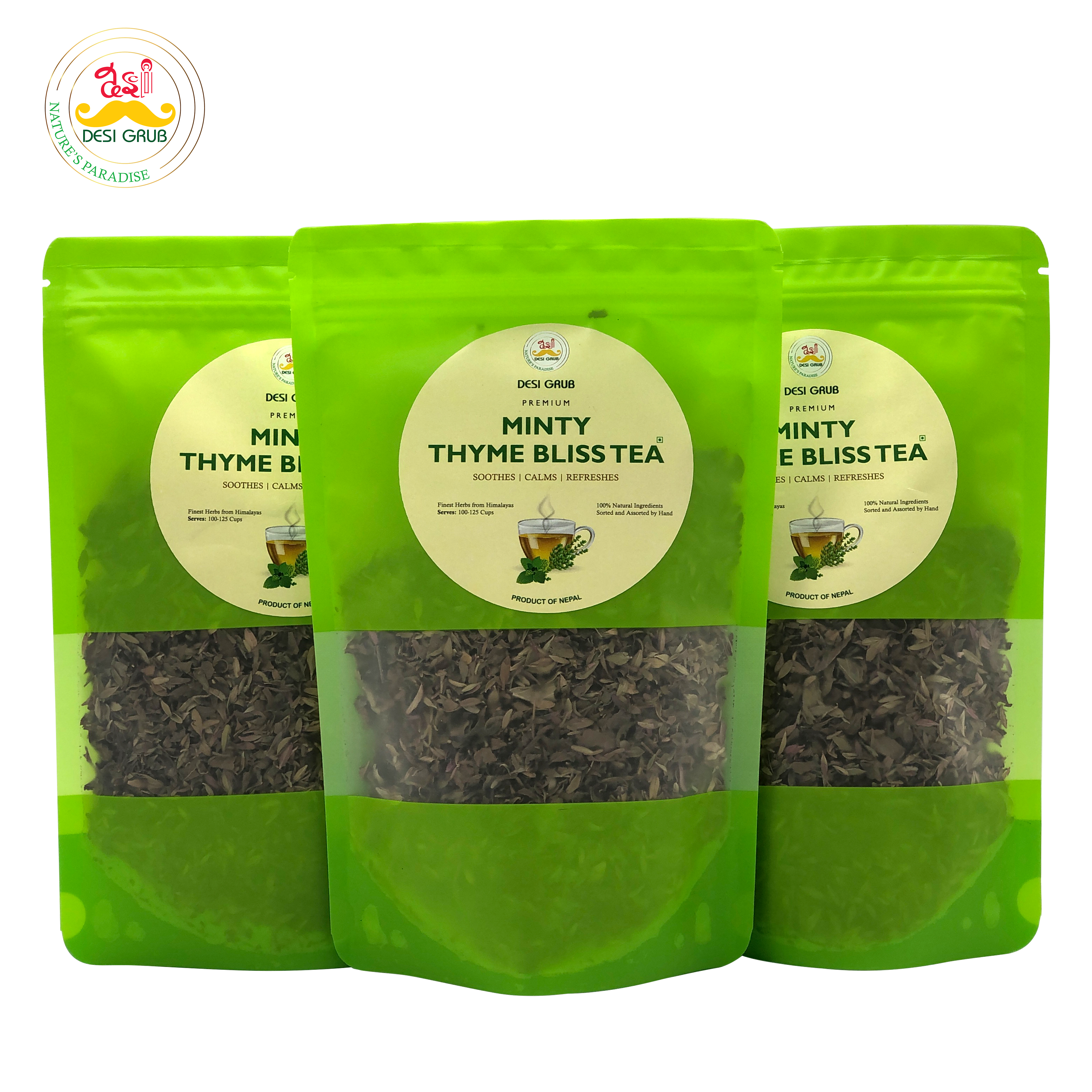 Desi Grub Minty Thyme Bliss Tea 50 Gms | Soothes, Calms, Refreshes