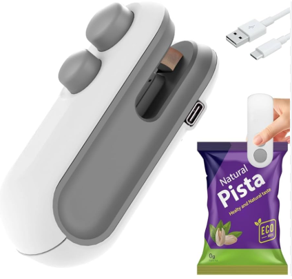 Mini Bag Sealer Machine | USB Rechargeable 2-in-1 Heat Sealer and Cutter | Portable Chip Snack Bag Resealer for Food Storage | Airtight Seal Preserver for Plastic and Vacuum Bags