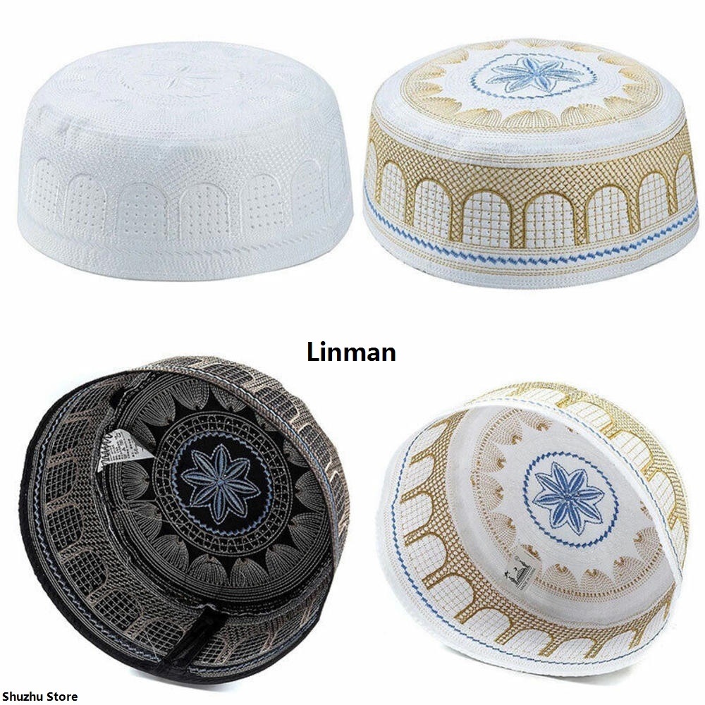 Linman Shuzhu StoreDevotional Activity Accessories Prayer For Fur Hats Men's Egyptian Sizes New Various Hats New Topi Designs Traditional Kufi Arabic Hat Style Accessories Kufito Men's Wardrobe Cultural Clothing Use