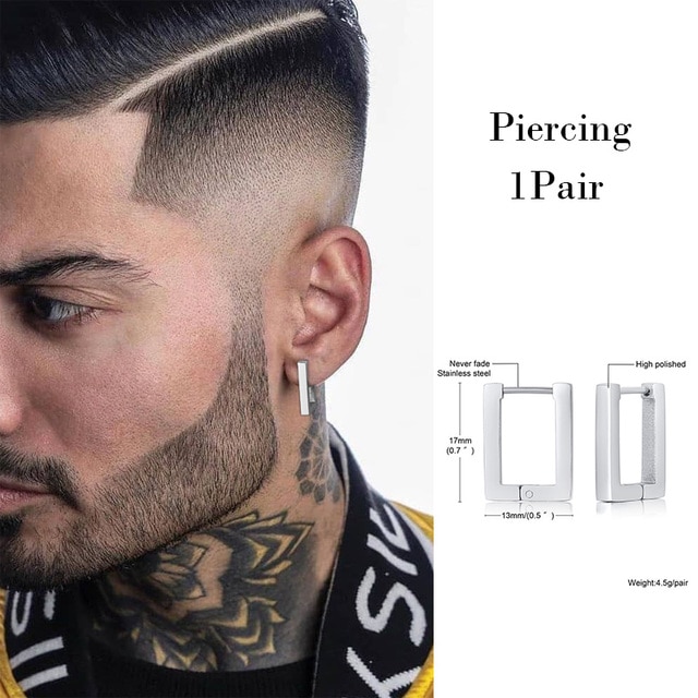 VaryGood Square Shaped Earring Hooped Piercing Stud Stainless Steel Elegant Accessory Earring For Men