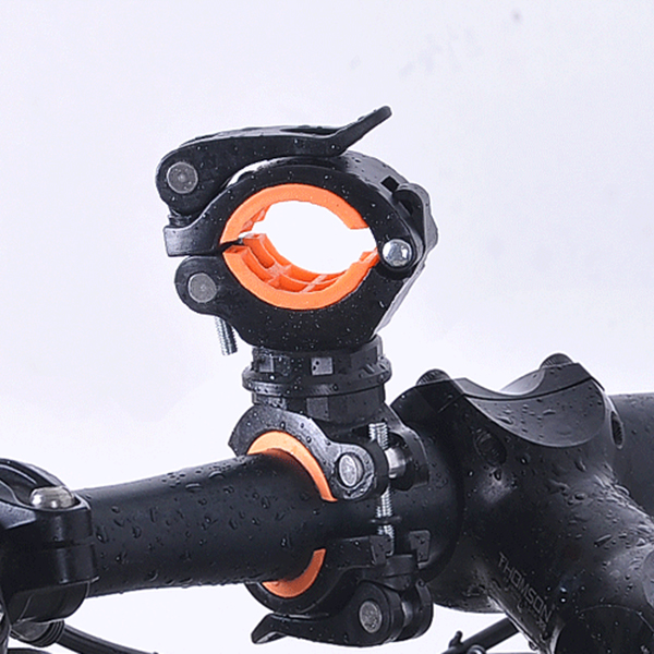 JAERBEE 360 Degree Rotating Cycling Bike Light Double Holder LED Front Flashlight Lamp Pump Handlebar Mount Holder Bicycle Accessorie Black + Orange