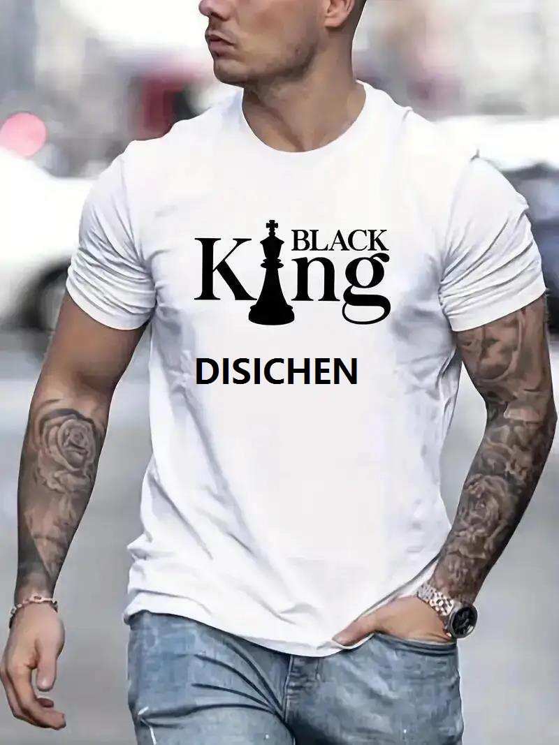 DISICHEN Black king letter graphic printing men's creative top casual short-sleeved round neck cottonT-shirt summer outdoor men's T-shirt Sales promotion