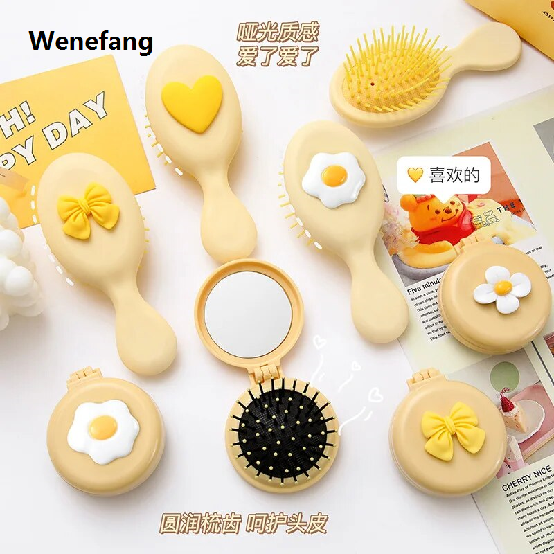 Wenefang Portable Hair Brush for Kids Cute Cartoon Floral Animal Massage Comb for Children Girl Kawaii Outdoor Women Baby Hair Care