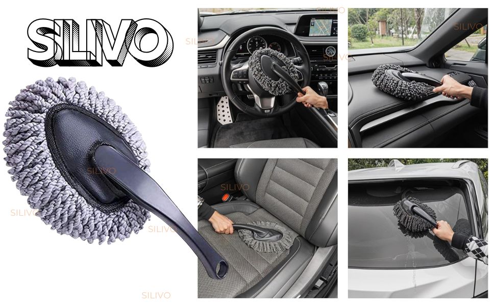 Microfiber Car Cleaning Brush with Handle | Handheld Car Duster for Dashboard, Windshield & Interior | Reusable, Washable Multipurpose Dusting Tool for Car, Bike & Home (11", Multi Color)