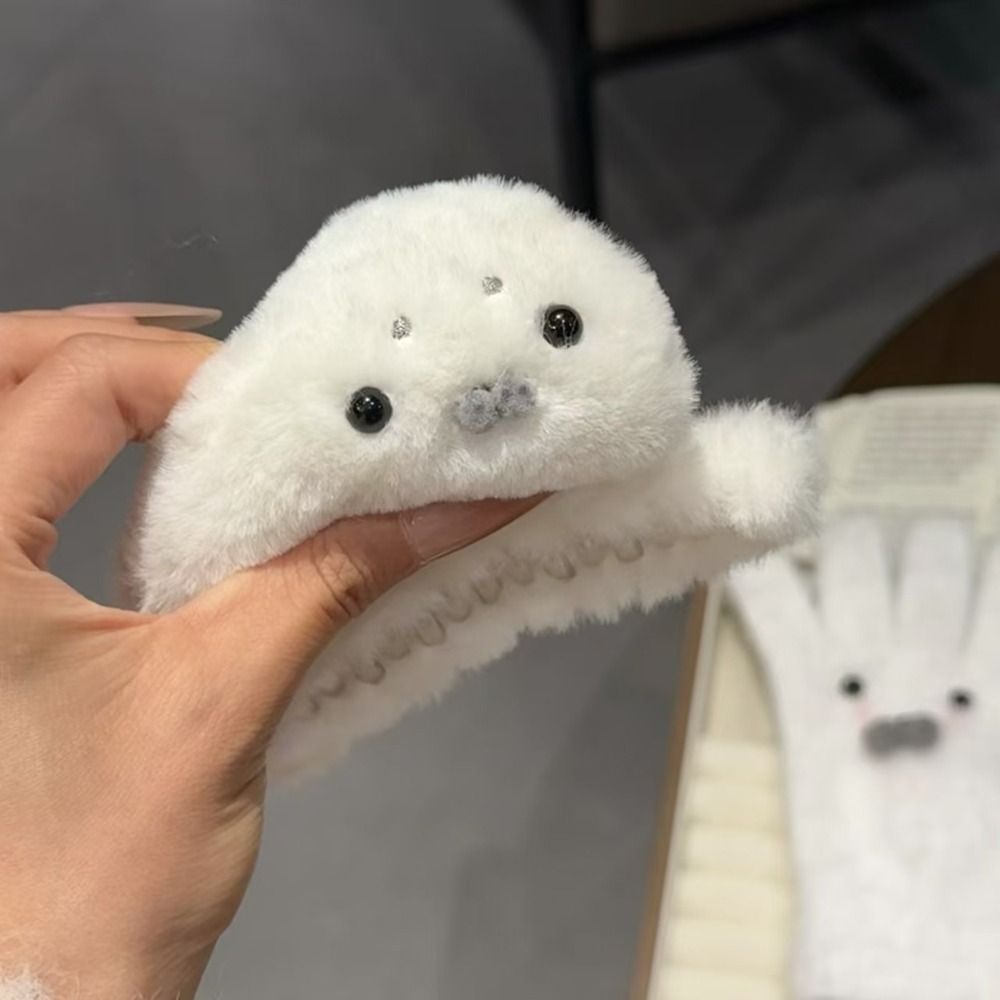 Fashion Animals Little Seal Hair Claw Cute White Plush Hair Clip Headdress Large Shark Clip Female