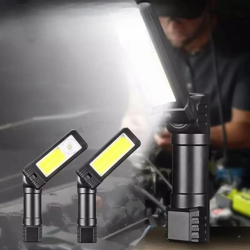 Flood Spot Light 600 LM Brightness COB LED Work Light Type C Charging 1200 mAh Battery Folding Flashlight Magnetic Base 6 Modes LED Warning Light Off Road