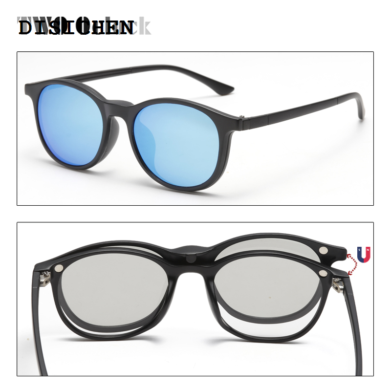 DISICHEN 2025 New TWO Oclock Magnet Sunglass Women Men Polarized Lens Optical Spectacle Frame Clip On Glasses Men Round TR90 3D Night Vision A2245