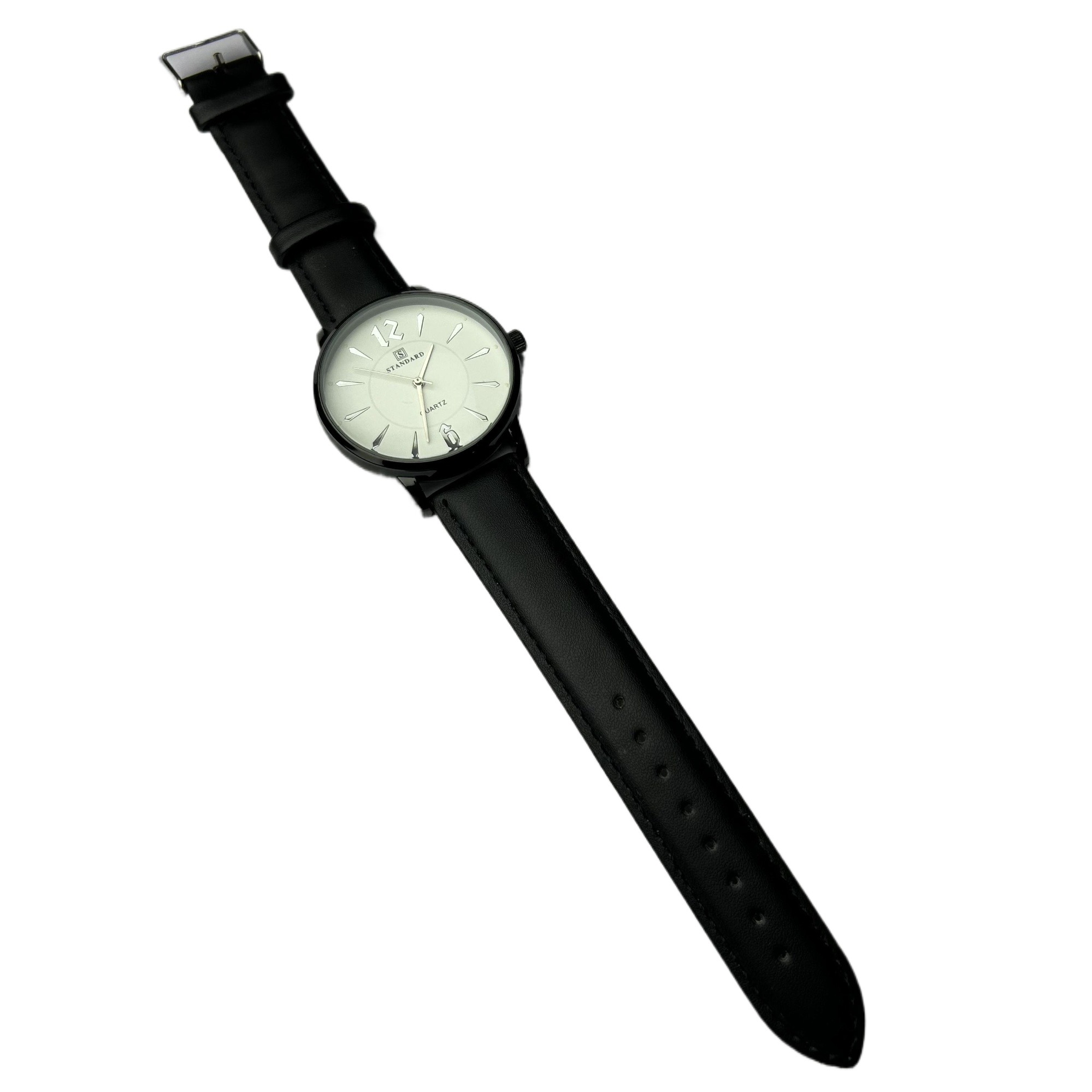 Swish Round Dial Stainless Steel Dial Case Black Leather Belt Fashionable Waterproof Watch For Men - Sold By Watch House
