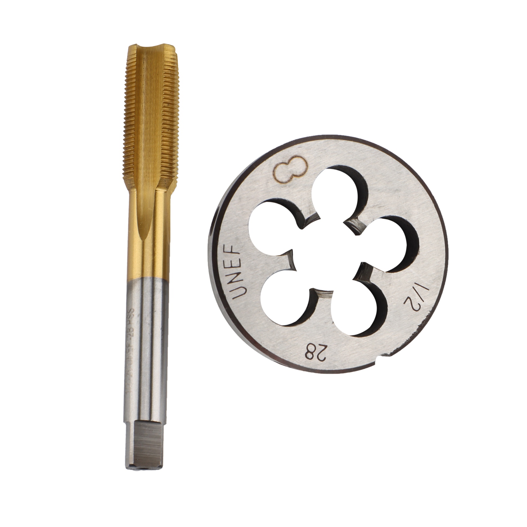 NAMUNY High Hardness UNF 1/2 -28 HSS Titanium Coated Tap & Round Die Set Right Hand Thread Tool for Mold Machining