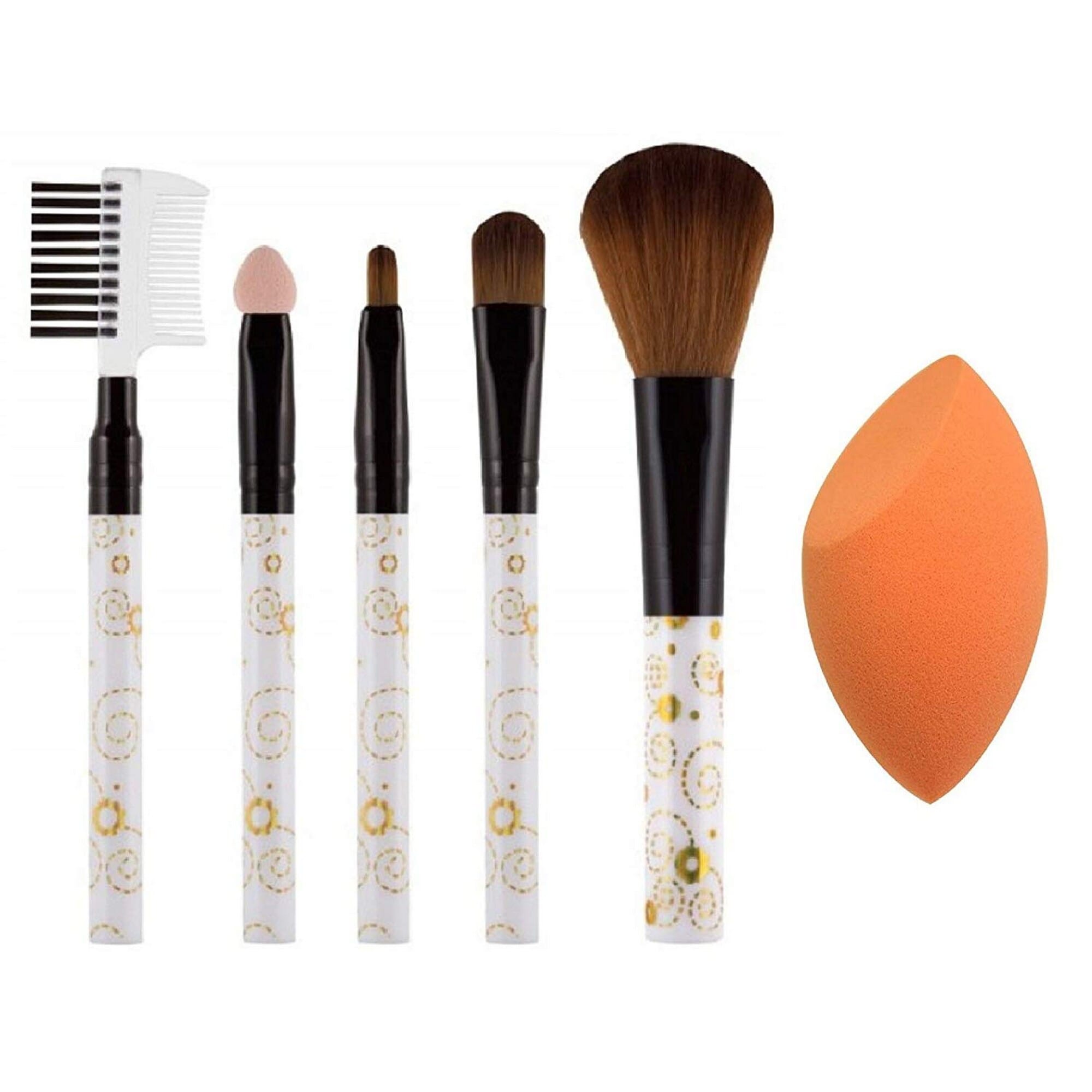 5 Piece Makeup Brush + 1 Piece Blender Puff Combo (Colour May Vary)
