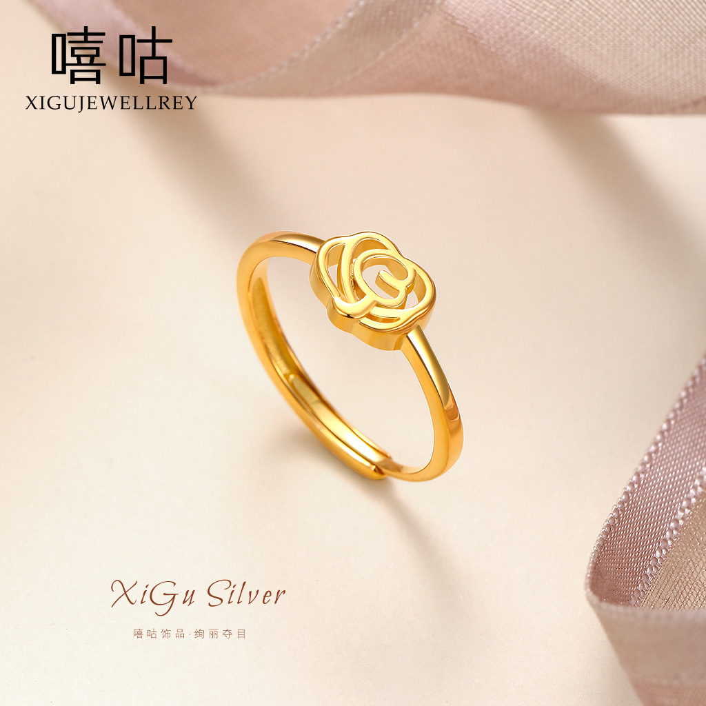 【Mega Gu J0290 Silver Rose Ring Female Niche Design 2024 New Food Finger Ring