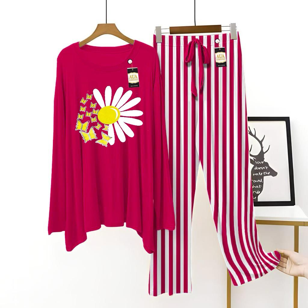 Pink Color Women Sun Flower Printed Night Suit with Luxurious Lining Pajamas - Stylish Sleepwear Set For Women By Khan Cloths