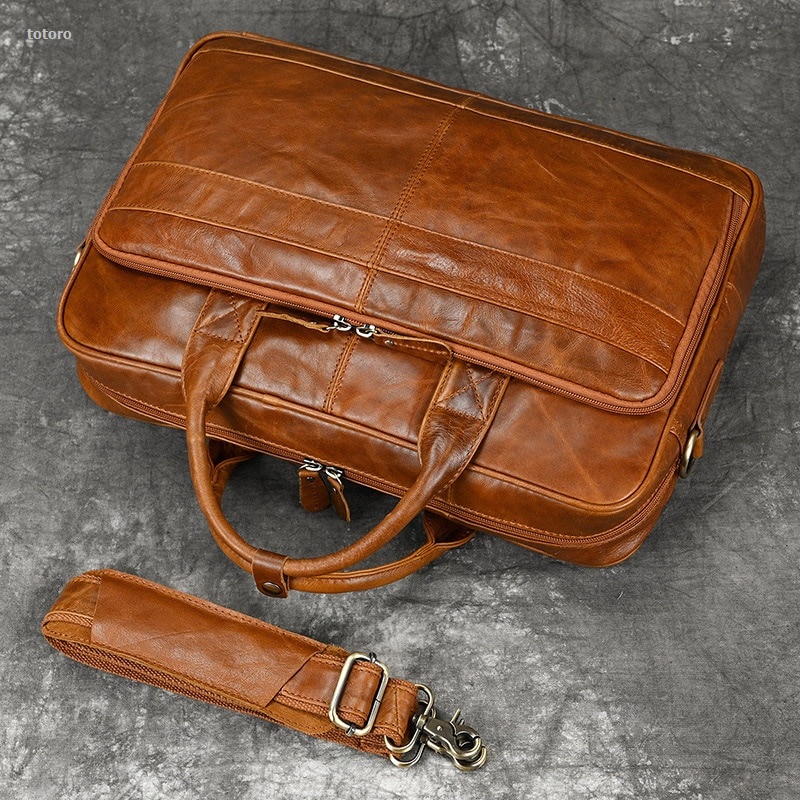 NEW totoro Business Office Laptop Bag for Men Genuine Leather Handbag Men's 2025 New Real Leather Computer Shoulder Bag Male Fashion Briefcase