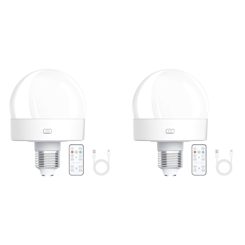 4X Rechargeable Battery Operated Light Bulbs, 300LM E26 Screw in Light Bulb for Lamps with Remote Control Dimmable&Timer