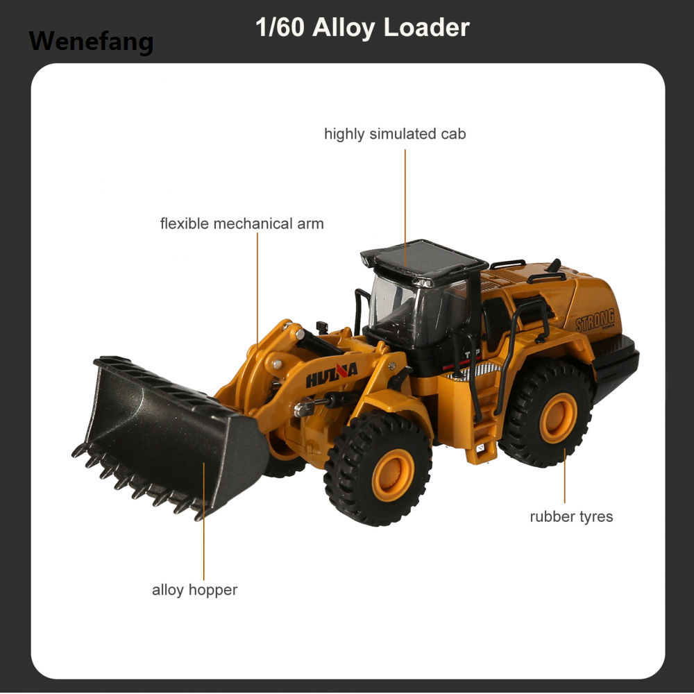 Wenefang HUINA 1813 1/60 Mini Non-Remote Control Metal Alloy Road Roller Loader 2025 New Engineering Truck Construction Car Gift Kids Toys for Boy