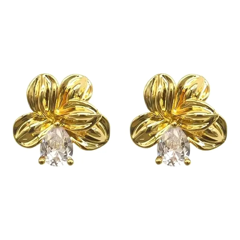 Enacolor Elegant Female Golden Metal Delicate Crystal Flower Earrings for Girl New 2023 Korean