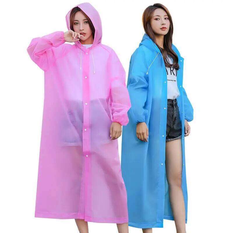 1PC Women Long Raincoat Waterproof Hooded EVA Jacket Man Poncho Outside Hiking Rainwear Clothing Men Rain Coat