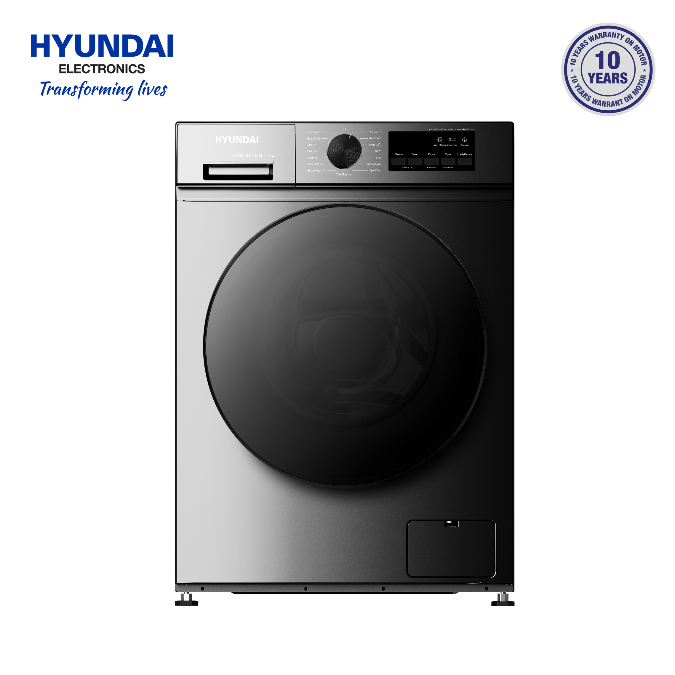 Hyundai 7KG Front Load Inverter Washing Machine (HYWM-FL07-BIM) | BLDC Inverter Motor | 15 Wash Programs | Intelligent Wash | Low Noise Operation