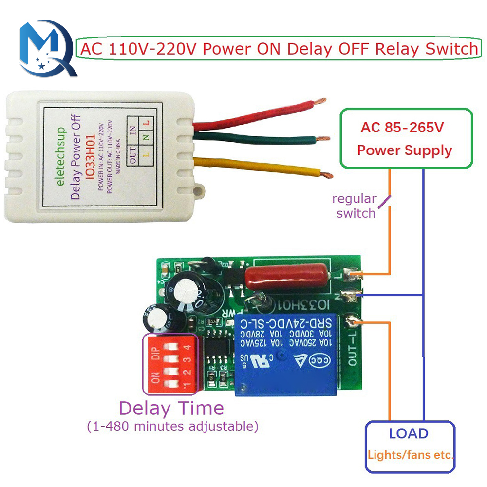 1-480Min Timer Adjustable Disconnect Delay Controller AC 110V 220V Power ON Delay OFF Relay Switch
