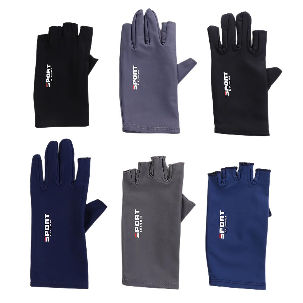 Comfortable Sport Climb Mountains Driving Silicone Sun Protection Ice Silk Gloves Half Finger Gloves Non-slip Mittens Men Elastic Gloves