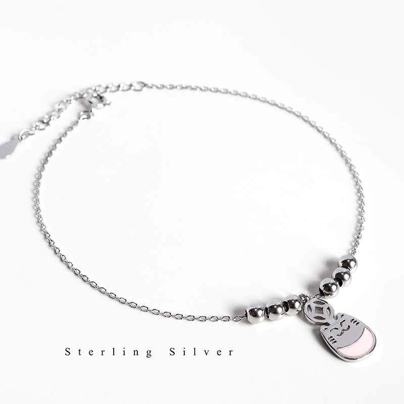 【Fresh designs】S925 Pink Totoro anklet Elegant Niche Jewelry Cute Simple Kitten Foot Fashion Women's Accessories