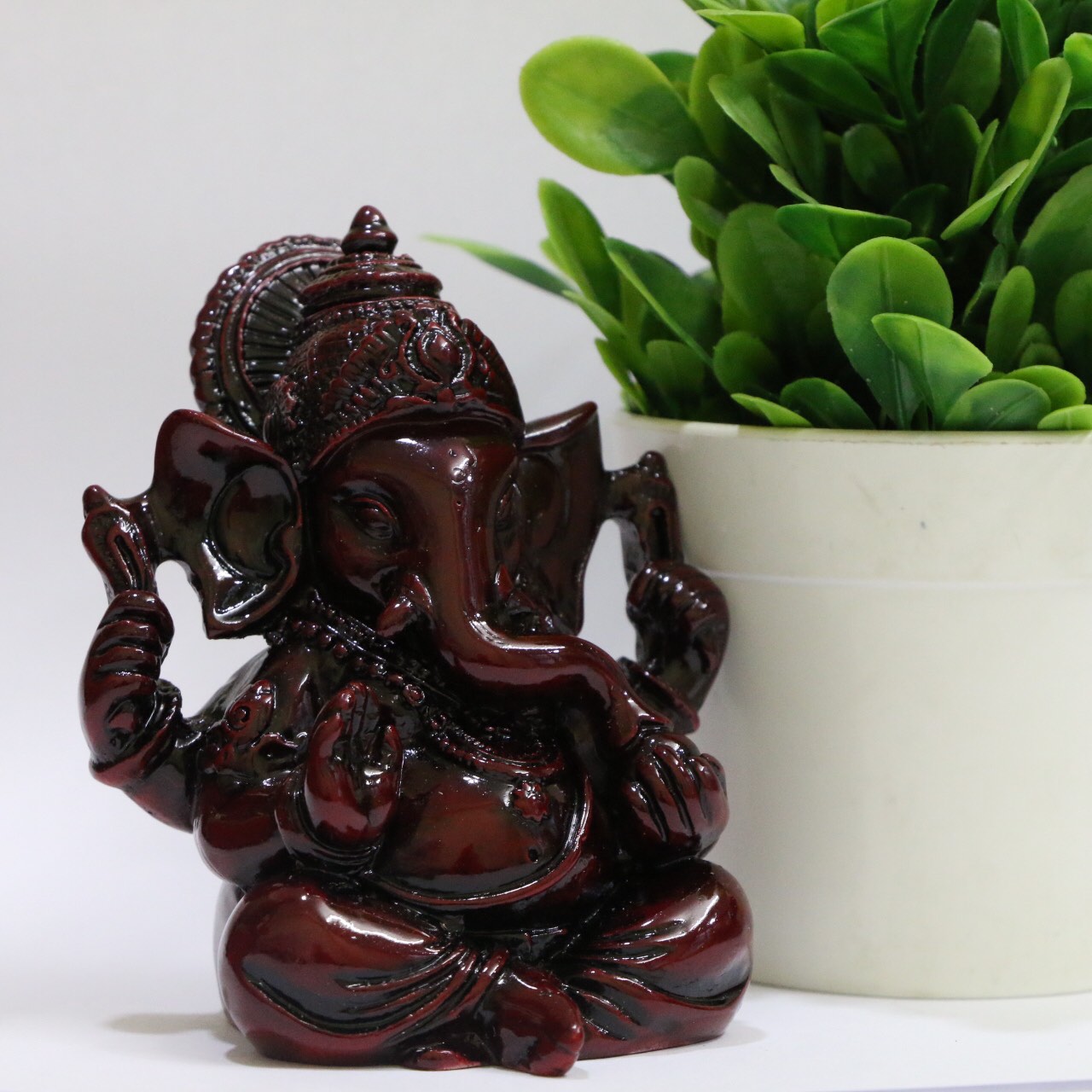 ANX Polished Shinny Ceramic Small Lord Ganesh Statue / For Luck And Prosperity