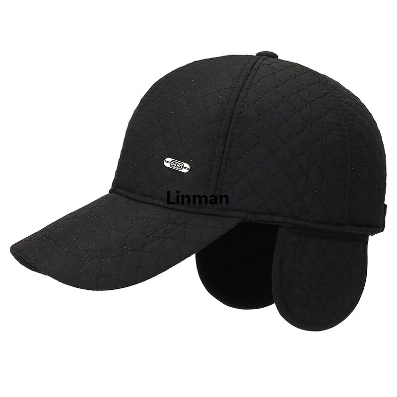 Linman Diamond Line Autumn Winter Warm Baseball Caps For Men Women Wi2025 New th Ear Flaps Cotton Thick Earmuffs Caps Male Windproof Dad Hat