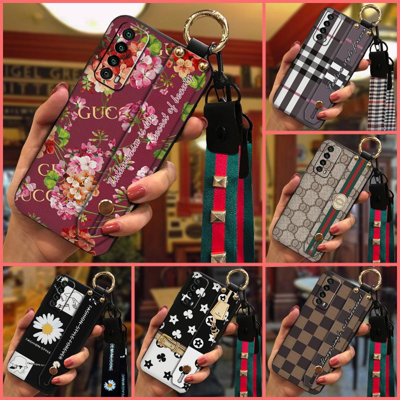 Durable Lanyard Phone Case For Huawei Y7a/P Smart 2021/Enjoy20SE Back Cover Luxury Wristband Shockproof Soft case ring