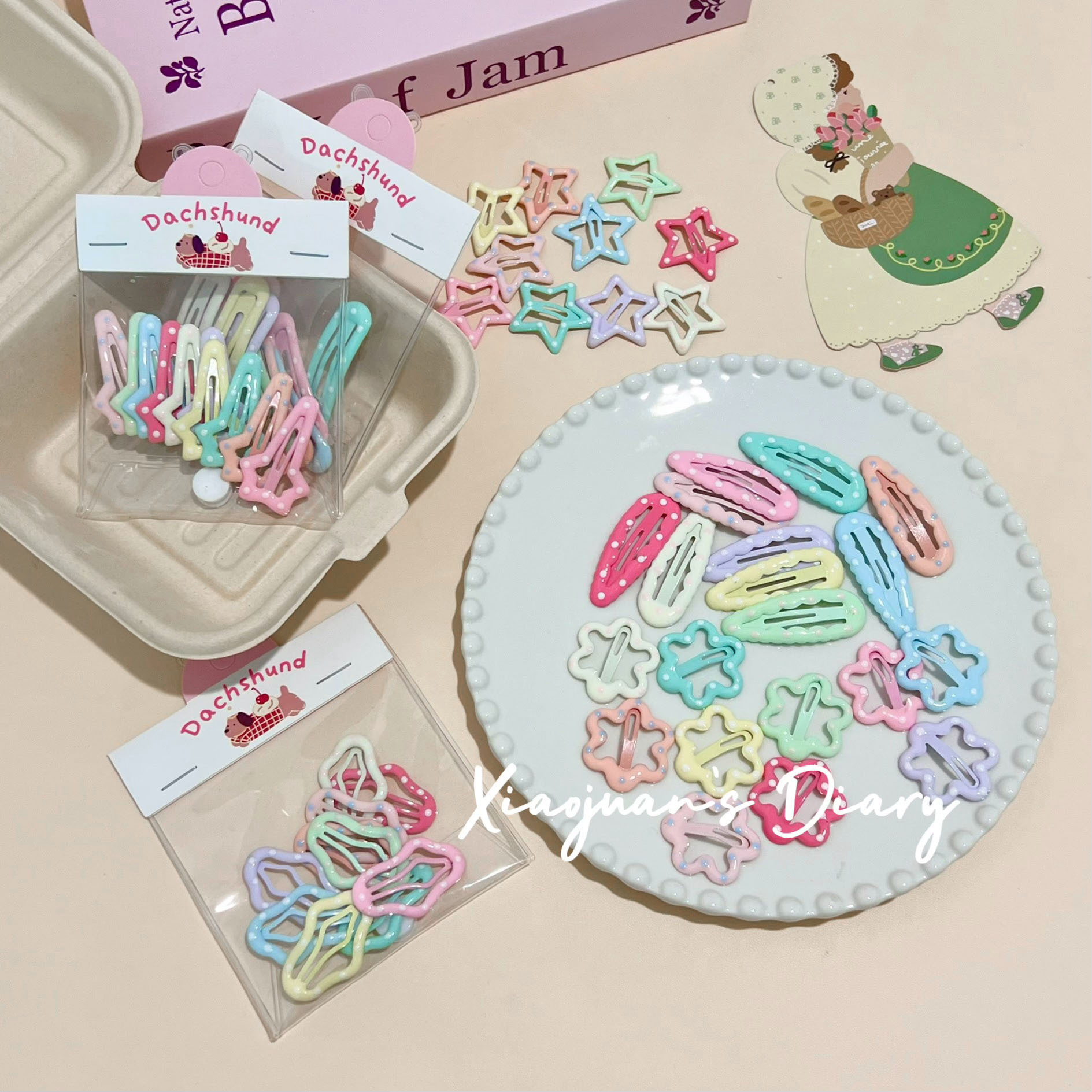 Cream polka dot BB clip dopamine cute sweet girl hairpin children's water drop square broken hair bangs clip