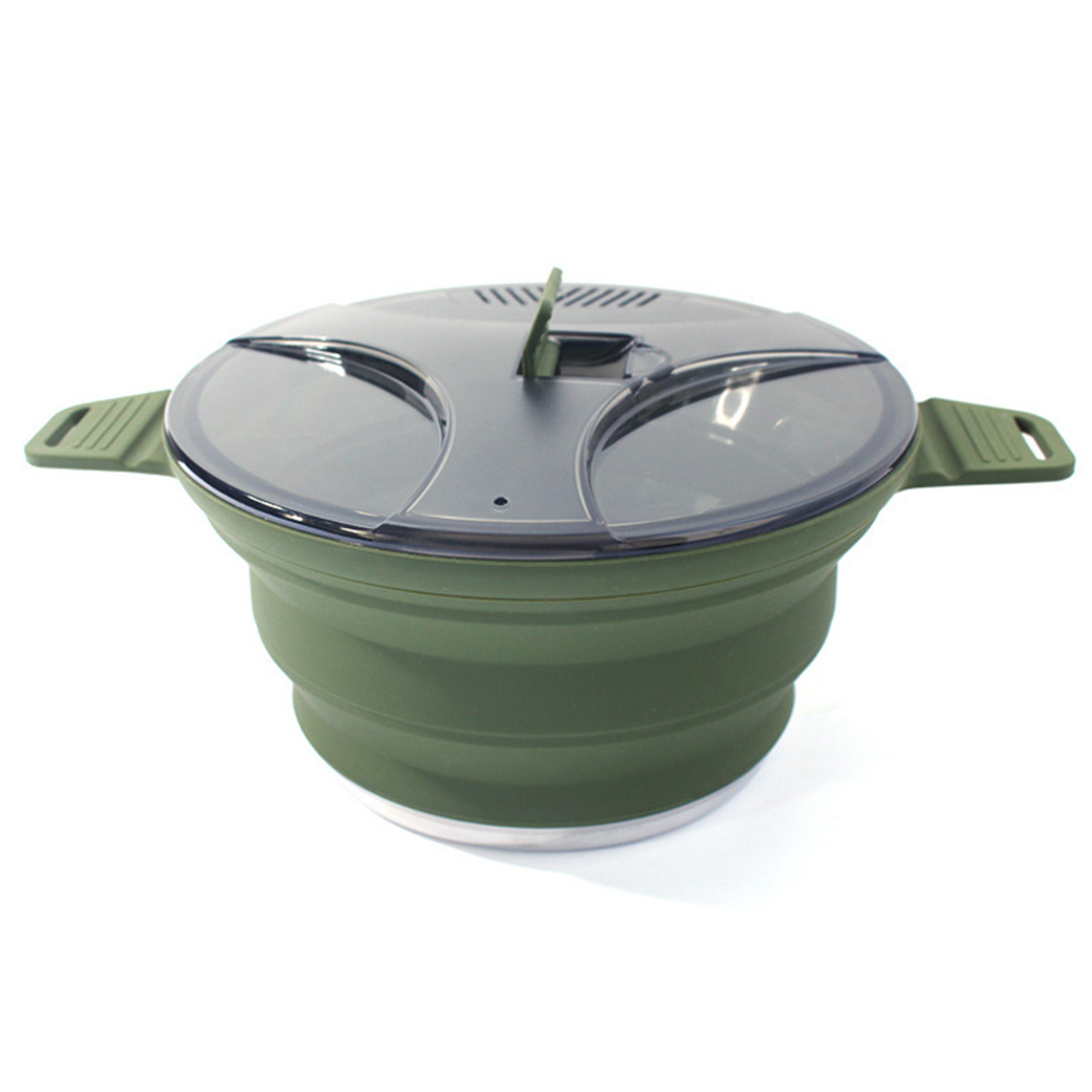 1 Piece Outdoor Folding Pot Silicone Hiking Cooking Pot Portable Picnic Pot Stainless Steel Camping Cooker ,Green