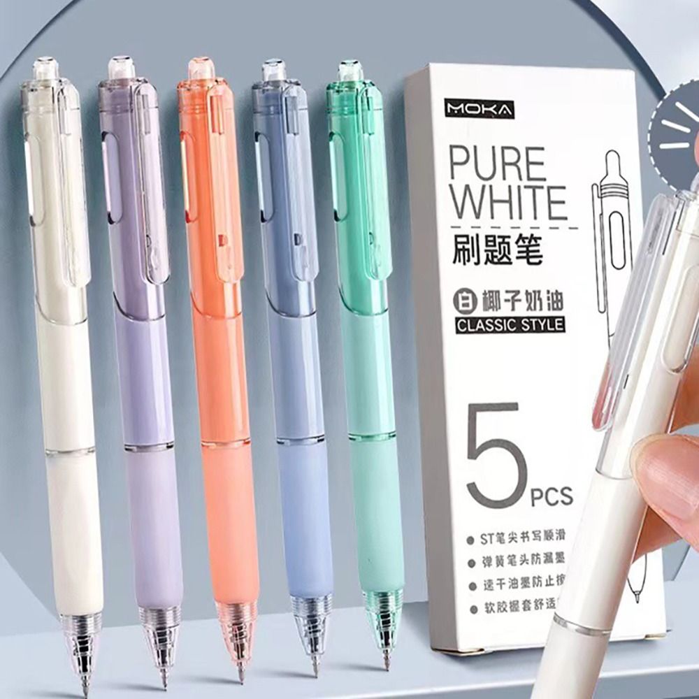 5PCS/Box Creative ST Tip Gel Pen Gift 0.5mm Black Ink Press Gel Pen Plastic Writing Tools School Office
