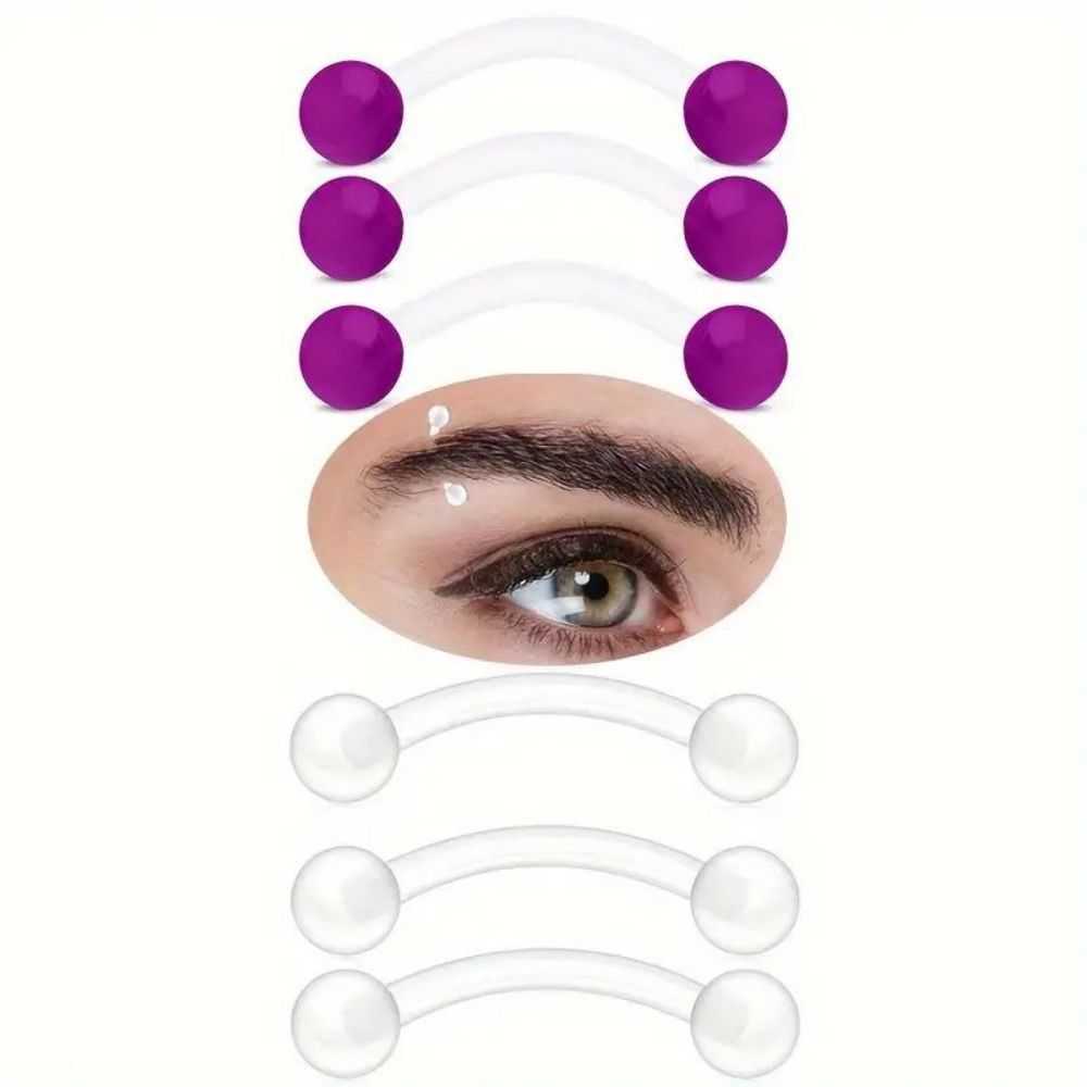 【New arrival】8 Pieces Acrylic Eyebrow Nail Luminous Transparent Rod Piercing Jewelry Combination suit temu
