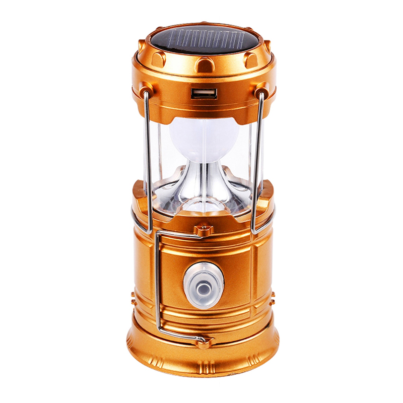 Solar LED Portable Lantern Multi-Function Outdoor Camping Lamp COB Lighting Gold